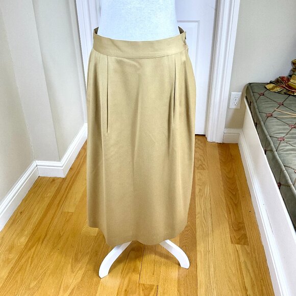 Vintage Skirt Wool Maxi Pencil Tan Camel Pleats and Back Vent 90s (30” waist, M) - Picture 1 of 6